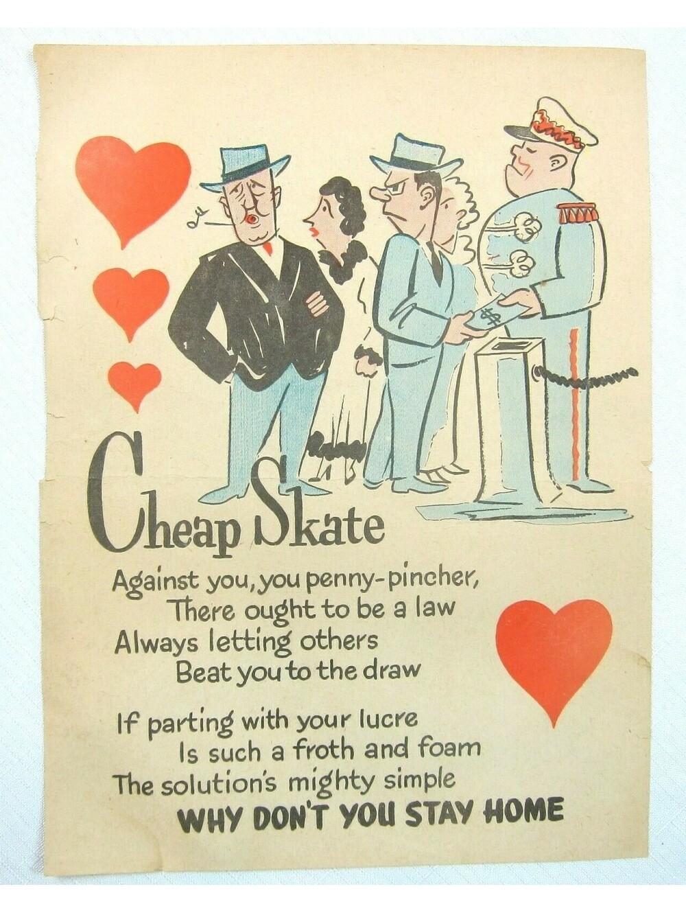 Vintage Vinegar Valentine CheapSkate Penny Dreadful Sarcasm Insult Poem Ephemera